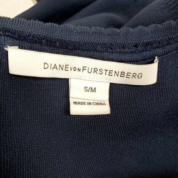 Y2K Diane Von Furstenberg Knit Dress Blue Fit Flare Scoop Neck Cap Slv Women S/M - Picture 4 of 10